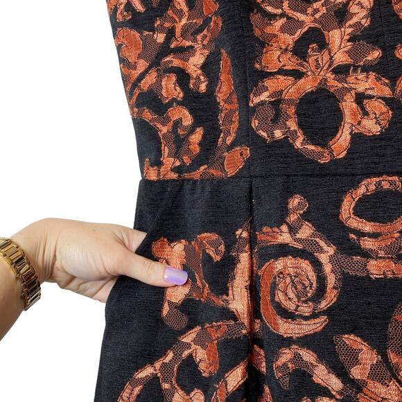 Yoana Baraschi Anthropologie Mirissa Dress Black Copper Fit Flare Lace size 12 - Picture 4 of 7